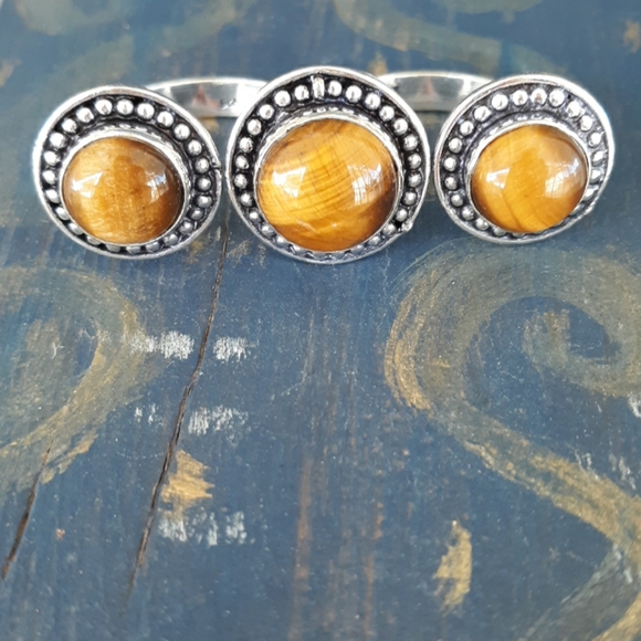 New Tigers Eye Double 925 Silver Knuckle Ring. - Picture 4 of 7